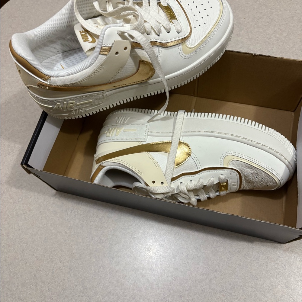 Nike Air Force 1 Shadow White with Gold Accents - Picture 2 of 3